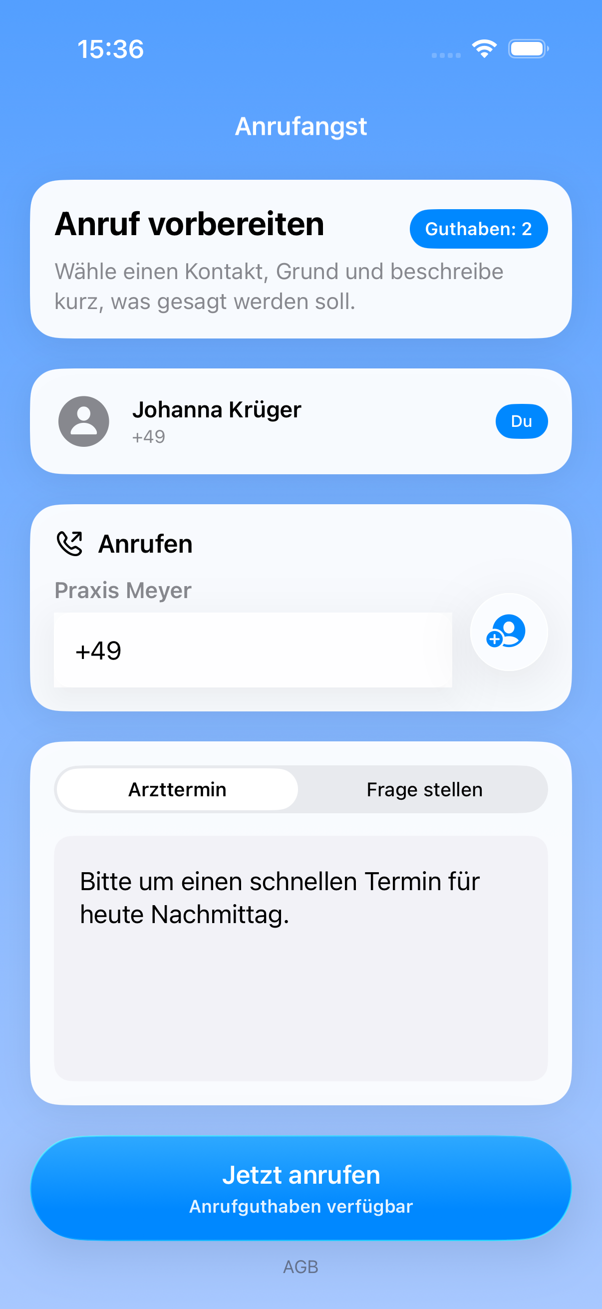 Anruf vorbereiten